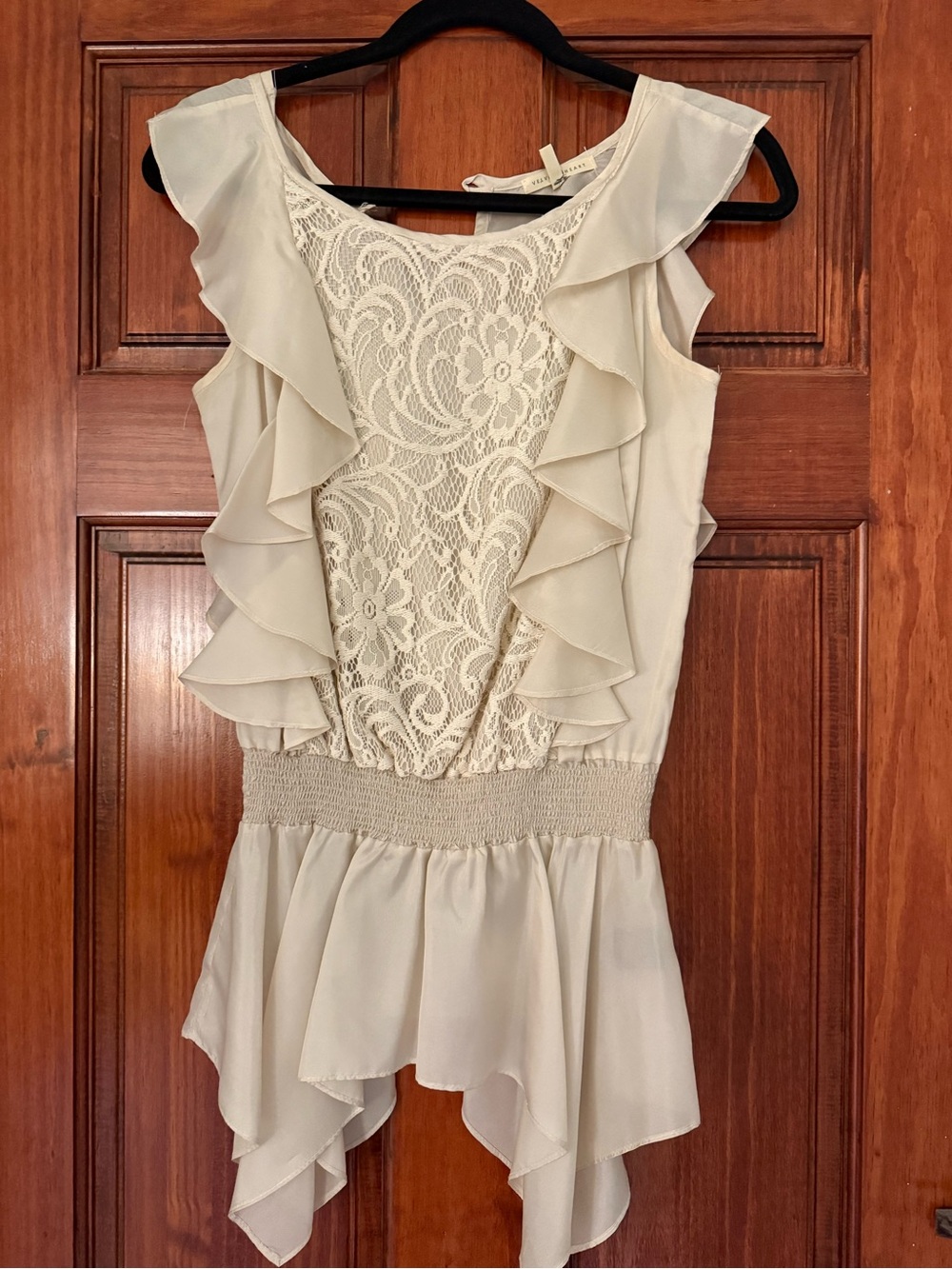 Velvet Heart Cream Lace Ruffle Formal Dress